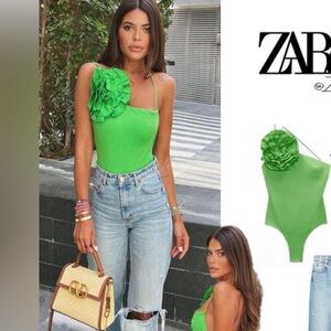 ZARA SWIMSUIT ASYMMETRICAl LARGE FLOWER BLOGGER FAV